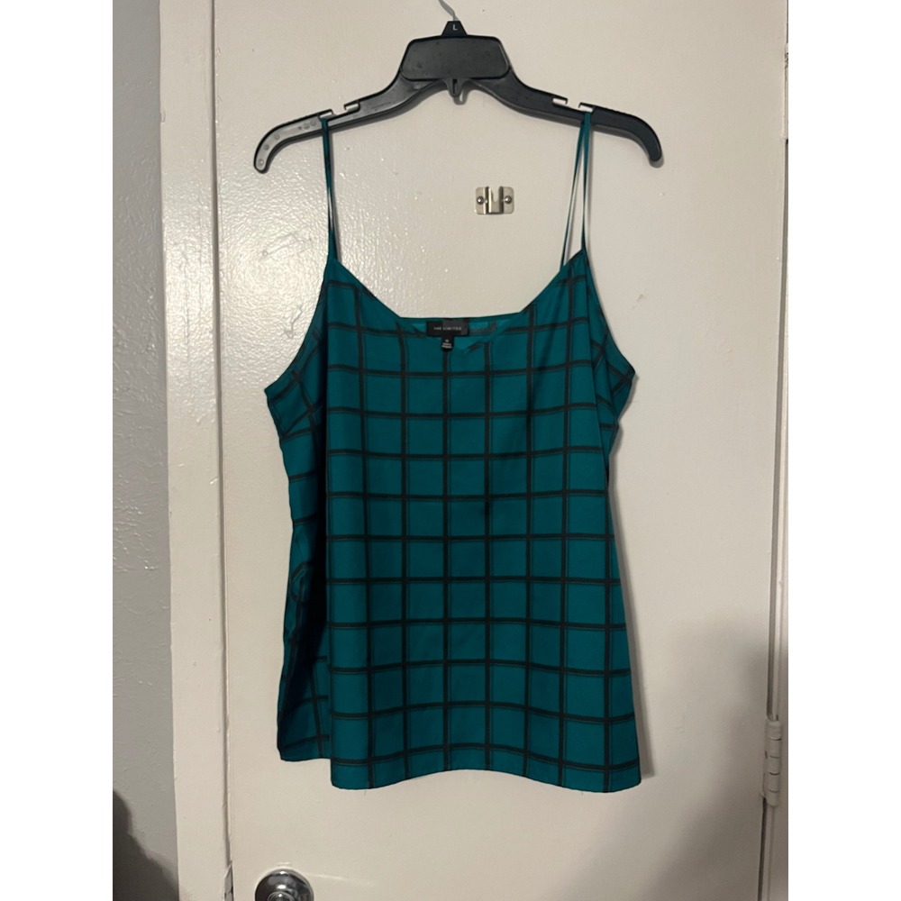 The Limited Teal Black Windowpane Grid Camisole Top XL Sleeveless Blouse